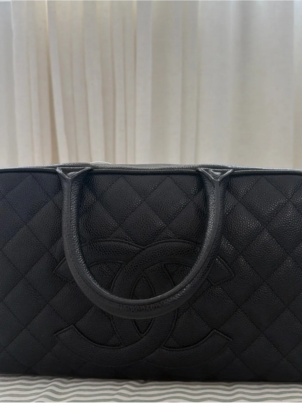 CHANEL Black Bowling Handbag Caviar Leather